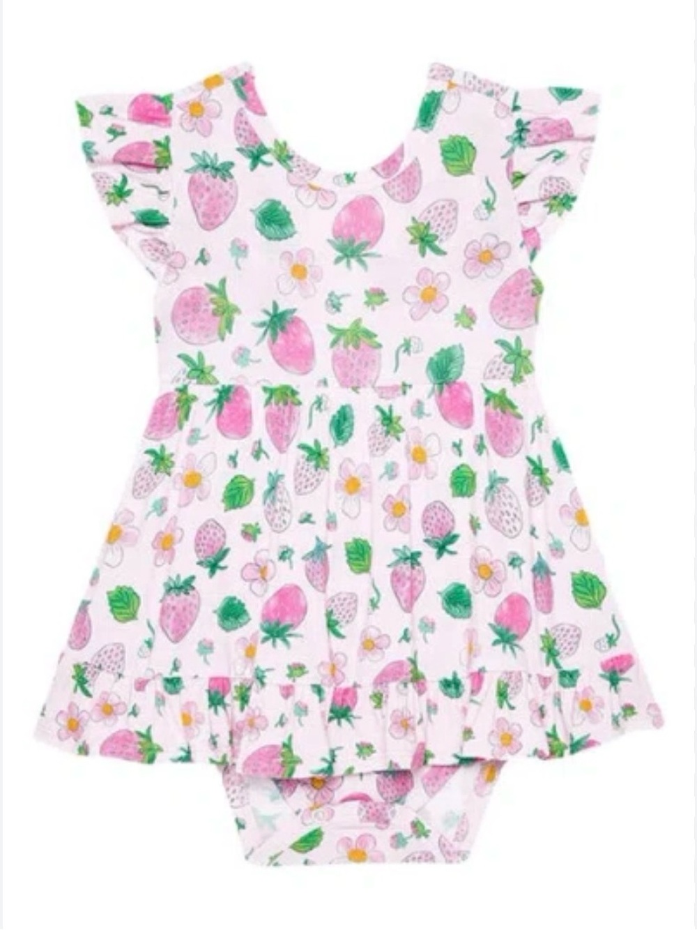 NWT Posh Peanut Pink Strawberry Print Ruffle Baby Dress